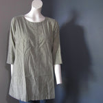 Women Cotton Murky Green Integrated Stripes With Back Button Top