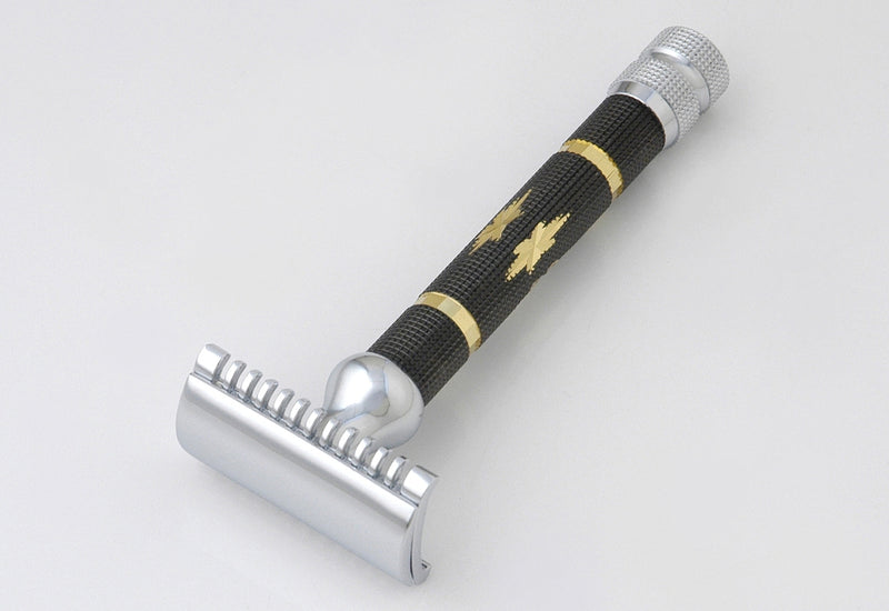 Pearl Safety Razor, Black-gold + silver Handle, Open Comb