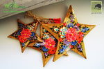 Paper Mache Star - Gold (Red flowers)