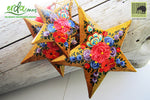 Paper Mache Star - Gold (Red flowers)